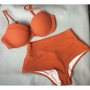 Victorias Secret PINK Swim Set Crinkle Push Up Bikini Top High Waist Bottoms M